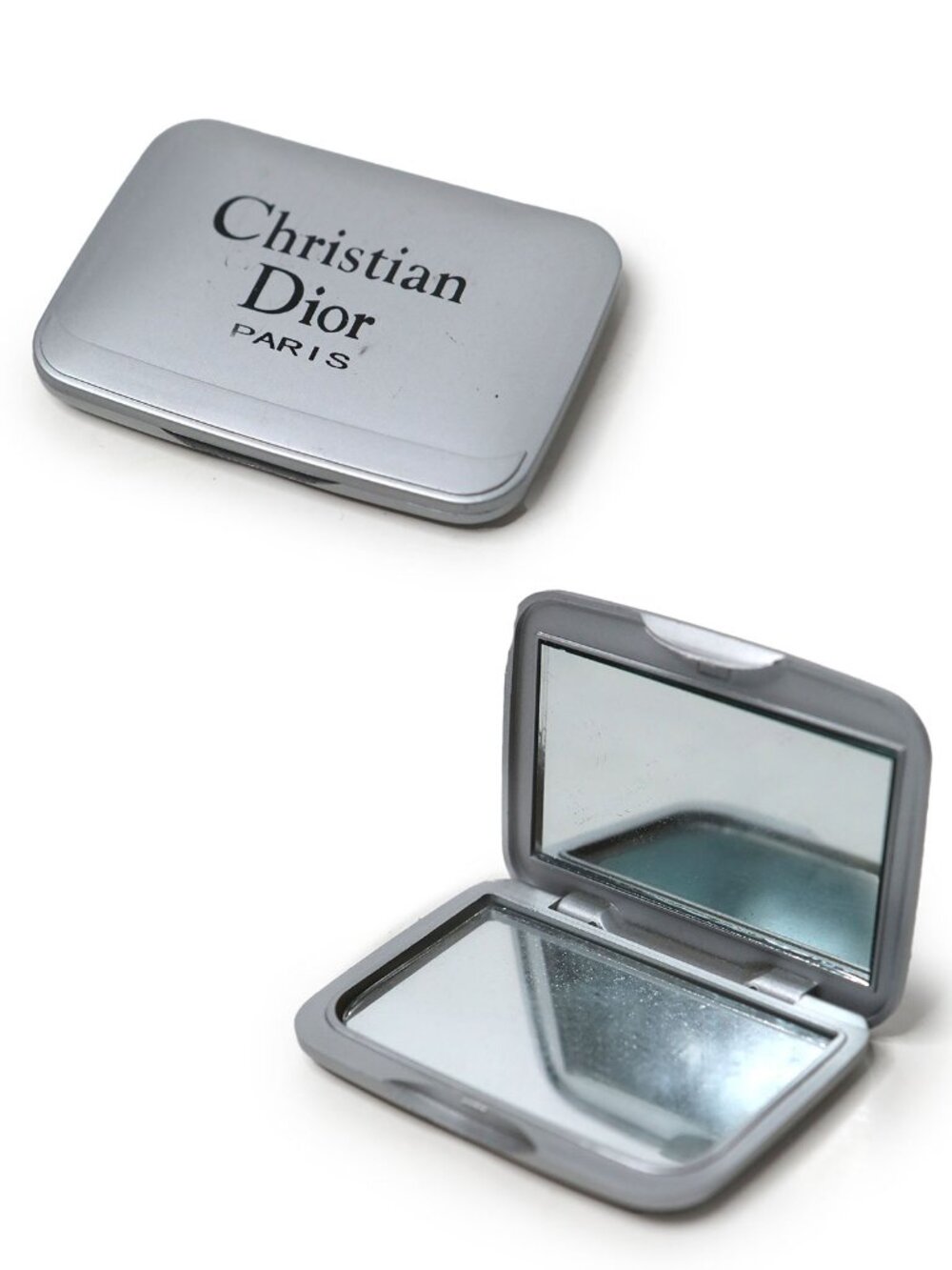 Christian Dior Paris Silver Compact Pocket Mirror Vintage Makeup Accessory
